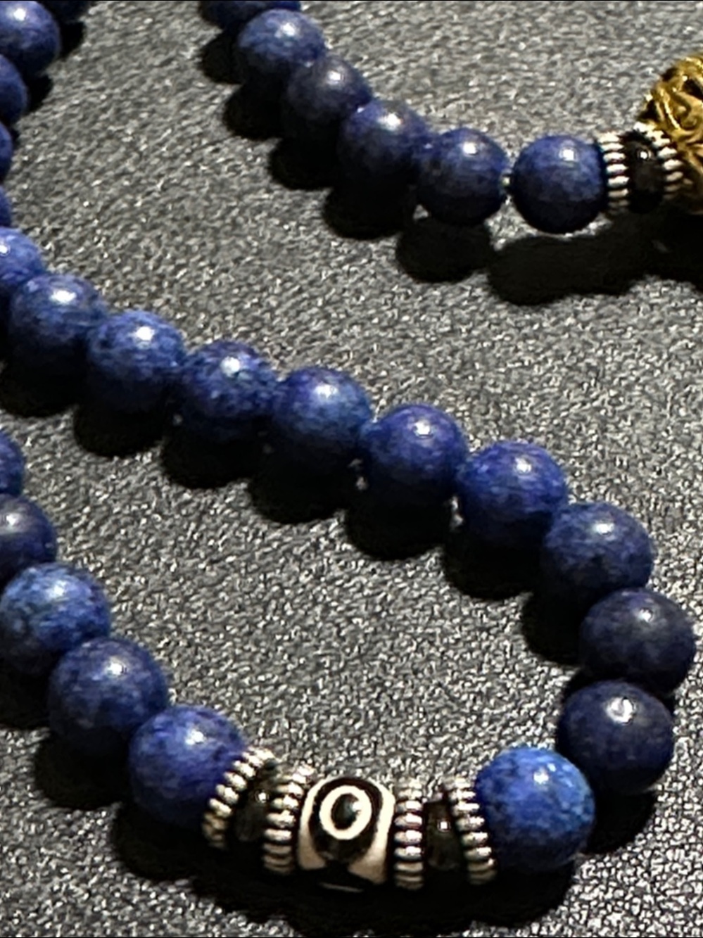 Buddha Stones 108 Beads Lazurite Lapis Lazuli 3-eyed Dzi Bead Necklace - Picture 8 of 12